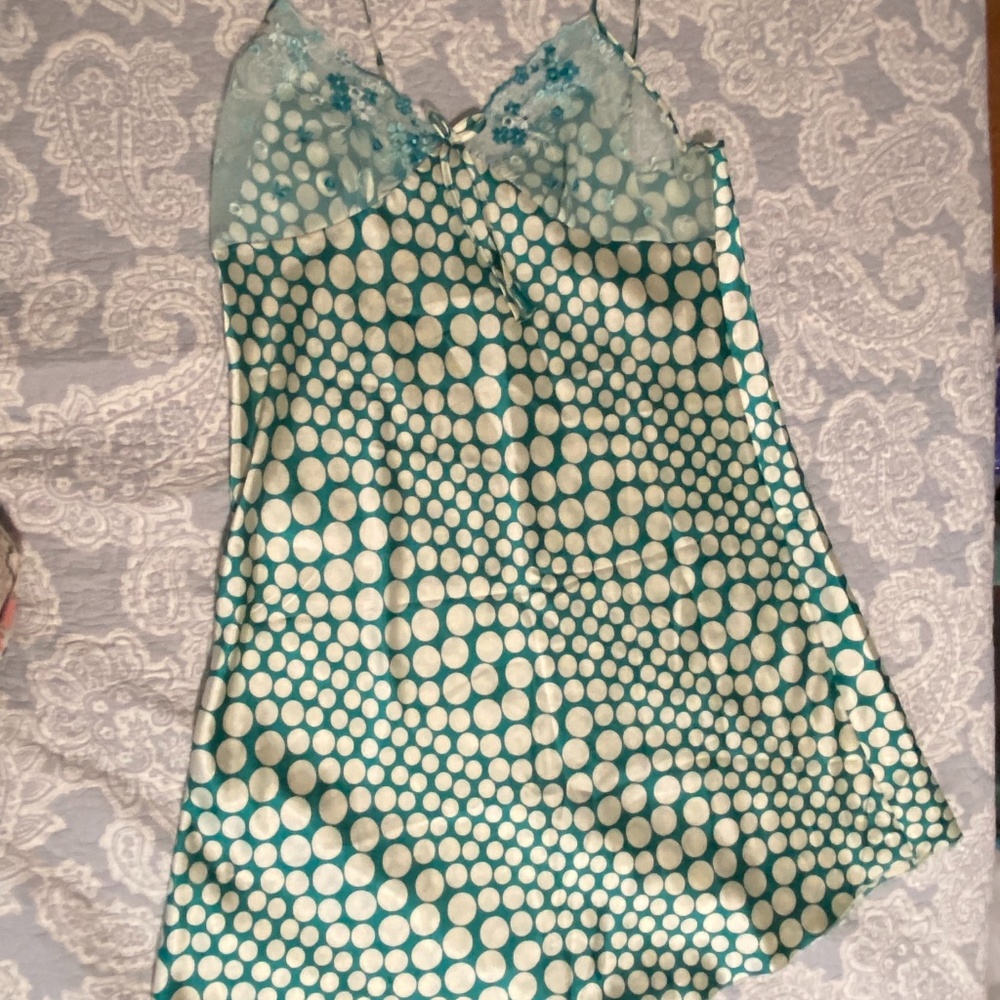 Women Night Gown, Satin Cami Night Dress. Small Size. White Dots